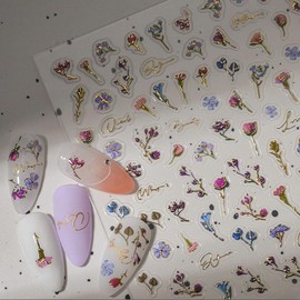 ISHR Nail Stickers Flower Nail Stickers Spring Summer Petals Foil Stamped Nail Parts Seal Flower Just Stick Cute (A)