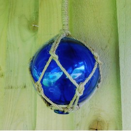 Nautical Glass Sea Fishing Float Buoy Blue | 5"/12.5cm Dia With Rope Hanger | 15218BLU