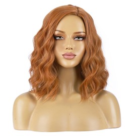 BERON Women Light Brown Short Wave Wig Girls Side Part Shoulder Length Wavy Heat Resistant Synthetic Wig for Cosplay Costume Party or Daily
