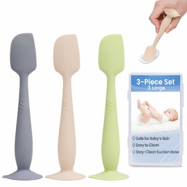 3-Pack Diaper Cream Spatula - Soft Silicone Butt Paste Spatula with Full-Size Applicators, Diaper Rash Cream Applicator for Newborn Baby Essentials (Green, Beige, Gray)