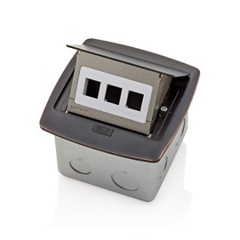 Leviton Pop-Up Floor Box with 3-Port QuickPort Insert, PFQP3-BZ, Bronze
