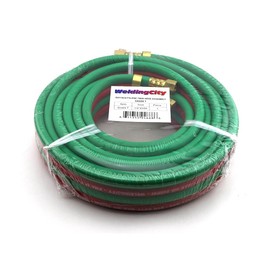 WeldingCity 50-ft Grade-T Red and Green Rubber Twin Hose 1/4" B-B Fittings for Oxygen/Acetylene, Propane and Other Alternative Fuel Gas in Welding, Cutting and Heating