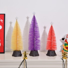 3pcs Mini Christmas Tree with Light, Small Artificial Christmas Trees Multicolor Pine Needle Xmas Trees, Star Treetop, for Home, Office, Shops, and Hotel,Christmas Decoration (Puple+Yellow+Red)