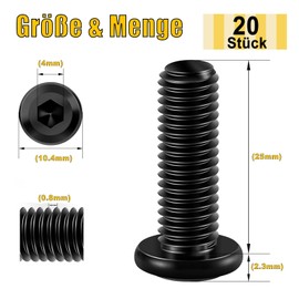 ORTAVA 20 Stck M5 x 25 Schrauben, Flachkopfschrauben, Innensechskant Edelstahl A2 V2A Vollgewinde Schwarzes Oxid mit Hex Key
