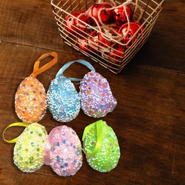 Colorful Easter Eggs with Glitter Sequins, Foam Hanging Easter Egg Ornaments for Tree, Home Garden Tree Decor for Holiday Supplies (Point, 6 Pcs)