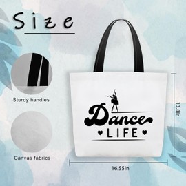 Canvas Tote Bag for Women, Dance Life Shoulder Bags, Dance Gifts for Dancers Dance Teams Dance Teachers Dance Coach Friends Sisters Daughter, Dancing Themed Reusable Shopping Bags -06
