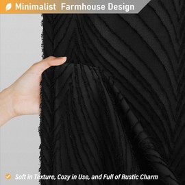 BTTN 96 Long Shower Curtain, 72x96 Extra Tall Boho Tufted Textured Striped Tassel Shower Curtain Set with Hook, Farmhouse Vintage Aesthetic Country Shabby Chic Shower Curtains for Bathroom, Black