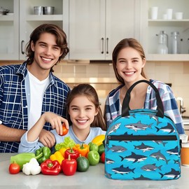 Gelasgo Shark Insulated Lunch Bag, Reusable Portable Thermal Leak-Proof Waterproof Lunch Tote for Kids/Adults,Detachable Strap, Spacious Compartment for School, Office & Picnics (9x5x7.8in)