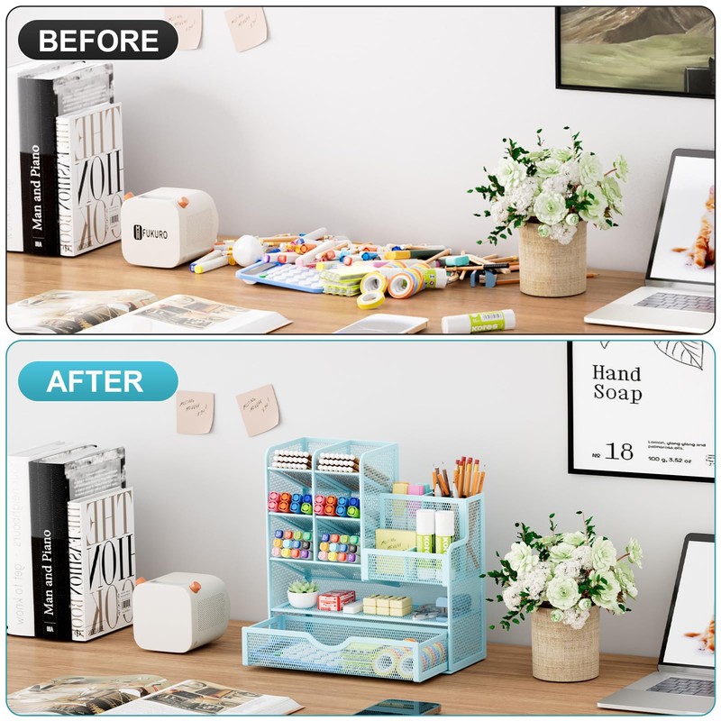 Marbrasse Mesh Pen Holder for Desk, Multi-Functional Pencil Organizer with