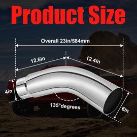 Soundforge 4 Inch ID Diesel Exhaust Elbow Tip, 4'' Inlet × 6'' Outlet × 23'' Long, Chrome-Plated Stainless Steel Turndown Exhaust Pipe, Side Exit Tailpipe for Pickup Trucks & Cars