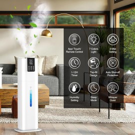 8L/2.1 Gal Smart Humidifier Large Room, Top Fill Cool Mist Humidifiers for Bedroom with App & Remote Control, Night Light, 24H Timer, Aroma Box & 360° Nozzles, Humidifier for Home, Office & Plants