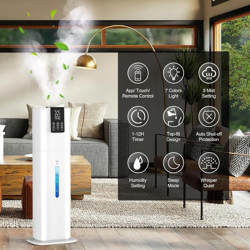 8L/2.1 Gal Smart Humidifier Large Room, Top Fill Cool Mist