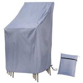 Ricyea Garden Chairs Cover, Waterproof, Windproof, Anti-UV Garden Chair Protective Cover Made of Oxford, Cover for Stacking Chairs, Garden Chair, High-Backed Chair, 64 x 64 x 70/120 cm (Grey)