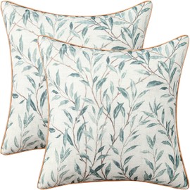 VOGOL 18 Inches Square Throw Pillow Covers, Modern Country Blue Leaves Farmhouse Sofa Throw Cushion Cover, Home Decorative Throw Pillowcases for Couch Bed Car, Set of 2