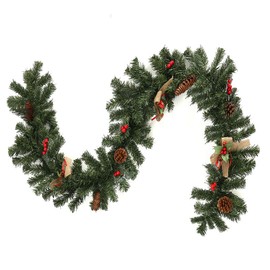 1.8m Christmas Decoration Green Garlands Decorations with Berries Pine Cones Bows PVC Artificial Wreath Fireplace Stair Xmas Tree Decors (6ft) (10PCS)