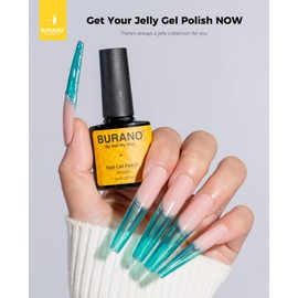 BURANO Jelly Gel Nail Polish, Sheer Hot Pink Green Red Blue Purple Orange Gold Brown Transparent Jelly Gel Polish, Translucent Gel Polish Jelly LED UV Gel Curing Requires (Jelly Lake T2)