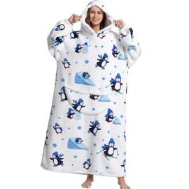 chuangminghangqi Hooded Sweatshirt Oversized Long TV Blanket Unisex Warm Hooded Blanket Soft Flannel with Large Pocket, manchot, One size fits all