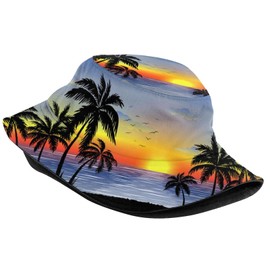 Hawaii Tropical Sunset Palm Tree Bucket Hat Summer Travel Beach Sun Hats Packable Outdoor Cap for Men Women