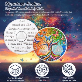 Tree of Life 7 Year Sobriety Coin, Golden Hope AA Chips, Addiction Recovery Seven Year Sober Medallions, Celebrating Anniversary Token, Alcoholics Anonymous Sobriety Gifts for Men Women