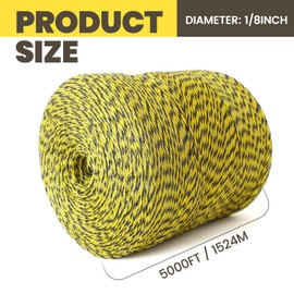 MERIANE Electric Fence Wire 1/8" 5000 Feet/1524 Meters, Upgraded 6 Stainless Steel Strands Conductors, UV Wear Rust Resistant, Portable Polyrope Electric Fence Polywire for Livestock