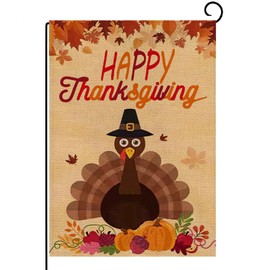 YAYOSUE Fall Thanksgiving Garden Flag 12x18 Inch Vertical Double Sided For Outside Burlap Seasonal Autumn Happy Thanksgiving Turkey House Yard Decoration