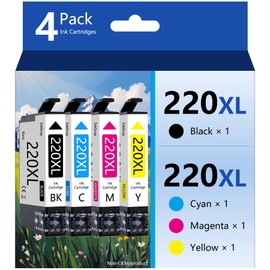 220XL Ink Cartridges Remanufactured Replacement for 220 T220XL Ink Cartridges use for Workforce WF-2630 WF-2650 WF-2660 WF-2750 WF-2760 XP-420 XP-320 Printer (4pack)