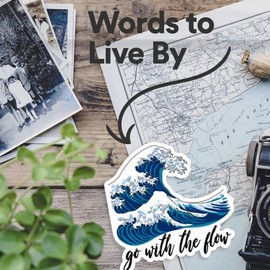 Stickeroonie Go with The Flow Japanese Kanagawa Wave Vinyl Sticker, Cool Weather & Water Resistant Sticker, 4” x 4” Size