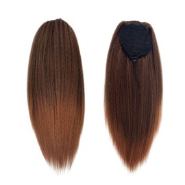 Allyreetress Yaki Drawstring Ponytail Extension for Black Women Kinky Staight Up Down Ponytails Synthetic Hair Extensions 20 Inches Clip in (Black to Brown)