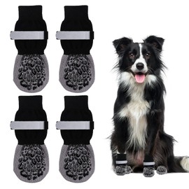 Newthinking 2 Pair Dog Socks Paws Stop Licking, Anti Slip Dogs Socks with Grips and Adjustable Strap, Indoor Dog Shoes for Large Medium Small Dogs Injured Paw Protection (Black, Medim)