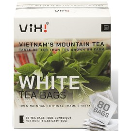 VIXI White Tea Bags, 80 Counts, Vietnam's Mountain Tea, Peony, Te Blanco, Flavored, Good Earth, Aroma, Caffeinated, Tagless, 100% Natural for Hot, Iced and Cold Brew