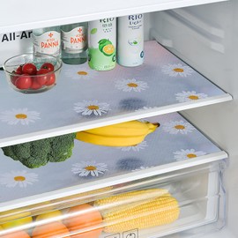 Fridge Liners,4 Pcs Daisy Fridge Shelf Liners Refrigerator Mats Drawer Liners Waterproof Anti-Fouling Anti-Bacterial Kitchen Cupboard Liner Non-Slip, 45 * 30cm (4 Pieces)