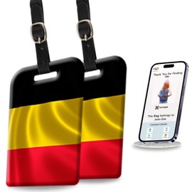[Pack 2] tag8 Belgium Flag Smart Luggage tag |Trendy Luggage tag ID Identification | Suitcase Tag | Fashionable Digital Name tag | Airline Compliant, SITA World Tracer Code Enabled | Gift idea