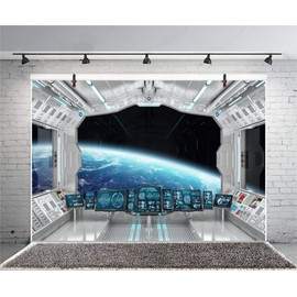 Xiaoterna 10x6.5ft Outer Space Photography Background Spaceship Window View Backdrop Spacecraft Universe Exploration Backdrop Baby Birthday Baby Shower Party Decoration Photo Booth Studio Prop