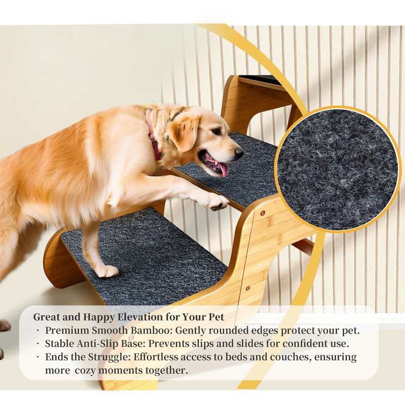 Extra Wide Dog Stairs for Large Dogs, 3-Step,Supports Up to
