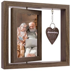 Jecten Anniversary Rotating Picture Frame, 4x6 Walnut Wedding Frame Gift, Engagement Picture Frame for Couples, Love You Forever