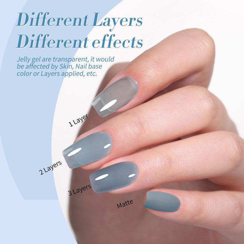 Born Pretty Jelly Blue Gel Nail Polish Set Sheer Transparent