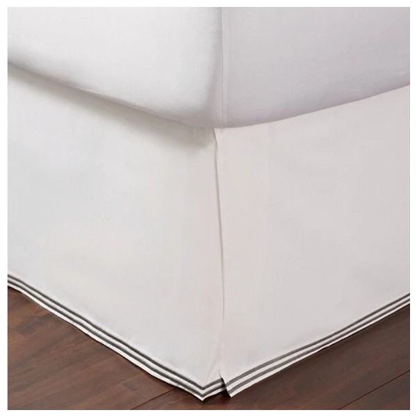 HUDSON PARK COLLECTION Italian Linens King Bedskirt, white/stripe Charcoal