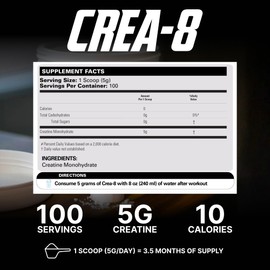 EHP Labs CREA-8 Micronized Creatine Monohydrate Powder - Unflavored Creatine Powder for Muscle Growth, Increased Strength, Enhanced Energy Output and Improved Performance - 100 Servings (500g)