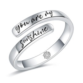 MDJY 925 Sterling Silver Inspirational Rings for Women Hope Rings Encouragement Jewelry (You are my sunshine)
