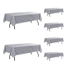 Enjoyidea Plastic Table Cloth with Felt Backing-6 Pack Moroccan Grey 60x120 Inch Outdoor Waterproof Table Cloth-Wipeable Heavy Duty Oilcloth Rectangle 8 Foot Protector for Picnic Party Camping Dining