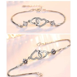 Zixrmor S925 Sterling Silver Women's Bracelet, Heart-Shaped Bracelet, Sweet Style Bracelets, Birthday Gift for Women, Women's Bracelet, Silver Best Friend Gifts, Elegant Jewellery, Sterling Silver