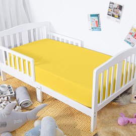 Dudu N Girlie Cot Bed Cotton Fitted Sheets | Cot sheets 140 x 70 Fitted Cotton | Jersey Soft Besheet Hypoallergenic Fully Elasticated Skirt Breathable (Single Pack, Yellow)