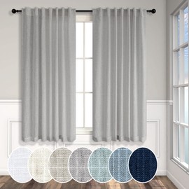 Cortinas grises de 54 pulgadas de longitud para cocina y baño, 2 paneles de bolsillo trasero, lino transparente, sutil, tela de algodón texturizado, reducción de luz, cortinas cortas grises para habitación de niños, sala de juegos, 54 pulgadas de largo