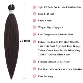 Ai Yuchen Brown Braiding Hair Pre Stretched Color 4 Boho Curly Wavy Braiding Hair 26 inch Bohemian Hypoallergenic Knotless Curls Deep Ocean Wave Crochet Boho Braids Extensions 4 Packs