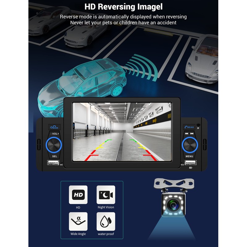 Single Din Car Stereo with Apple Carplay Android Auto, METEESER