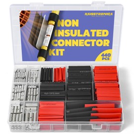 haisstronica Non Insulated Butt Connectors Kit, AWG 26-8 220pcs Tinned Copper Splice Terminals with 220cs 3:1 Heat Shrink Tubing for Automotive Marine，Precision chamfered Uninsulated Wire Connectors