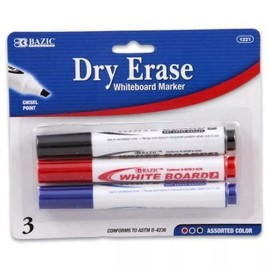 Bazic Marker, Dry-Erase Color Chisel Tip Astd