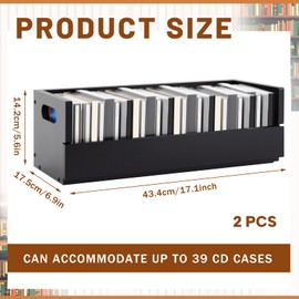 CroBlissful 2 Set Wooden Cd Storage Box Holder Racks Cassette Tape Display Stand with Carrying Handles, Organizer Shelf for Movie Cases, DVDs, Cd Organizer Can Store up to 36 Pcs (Black)
