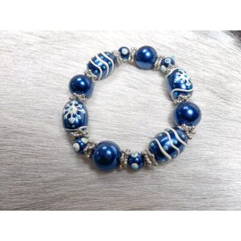 Handmade Christmas Snowflake Blue Glalss Bead Handmade Stretch Bracelet
