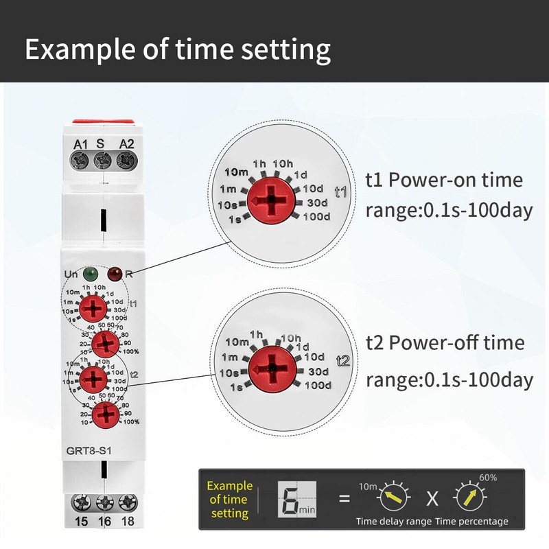 GAEYAELE Asymmetric Cycle Timer 1SPDT Relay 16A AC/DC12V-240V Electronic Repeat